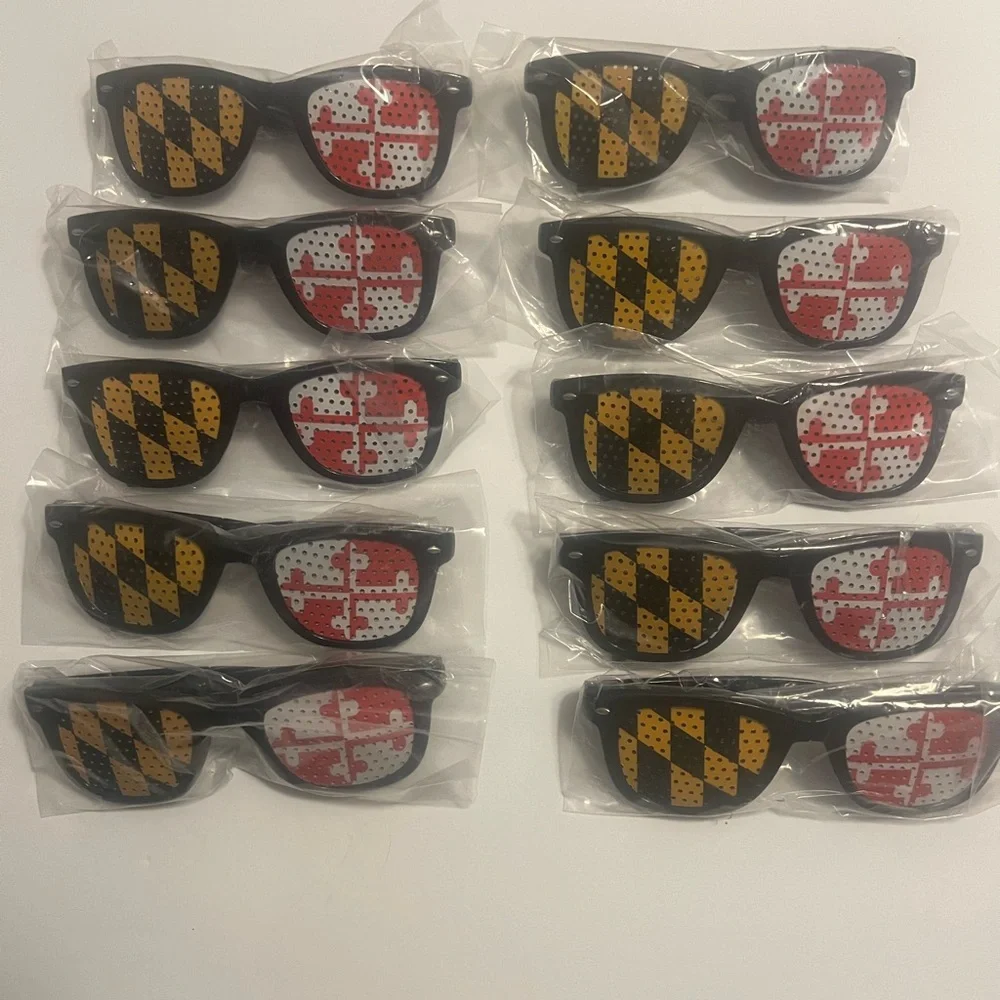 10 pairs of Maryland flag folding sunglasses. Game, tailgating, groomsmen gifts